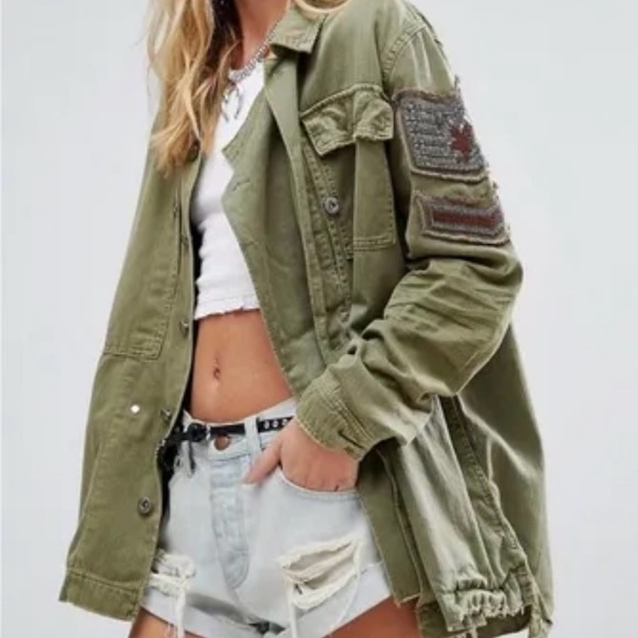 Free People Jackets & Blazers - Free People Embellished Distressed Military Shirt Jacket/Shacket Size small